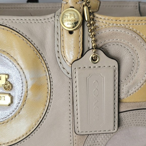 Coach Beige and Yellow Leather/Suede Tote - Picture 3 of 13